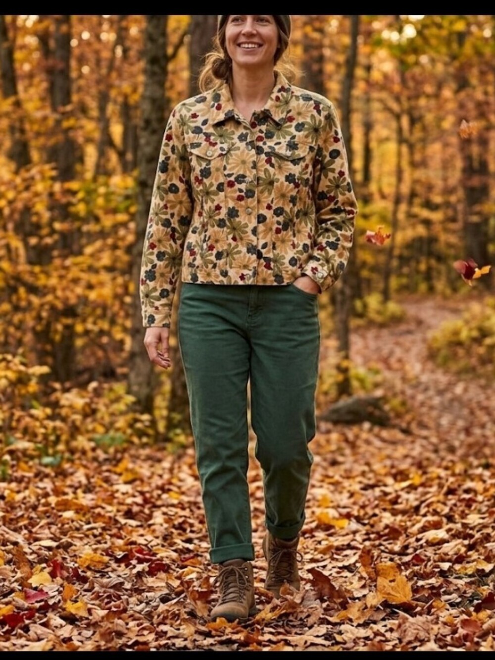 Vtg Floral Jean Jacket Sz L Cambridge Dr Goods Co Fall Colors